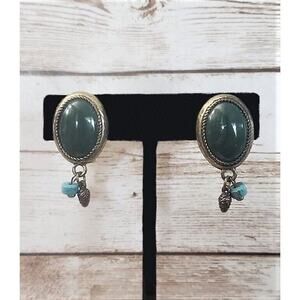 Vintage Clip On Earrings - Green Oval with Dangles